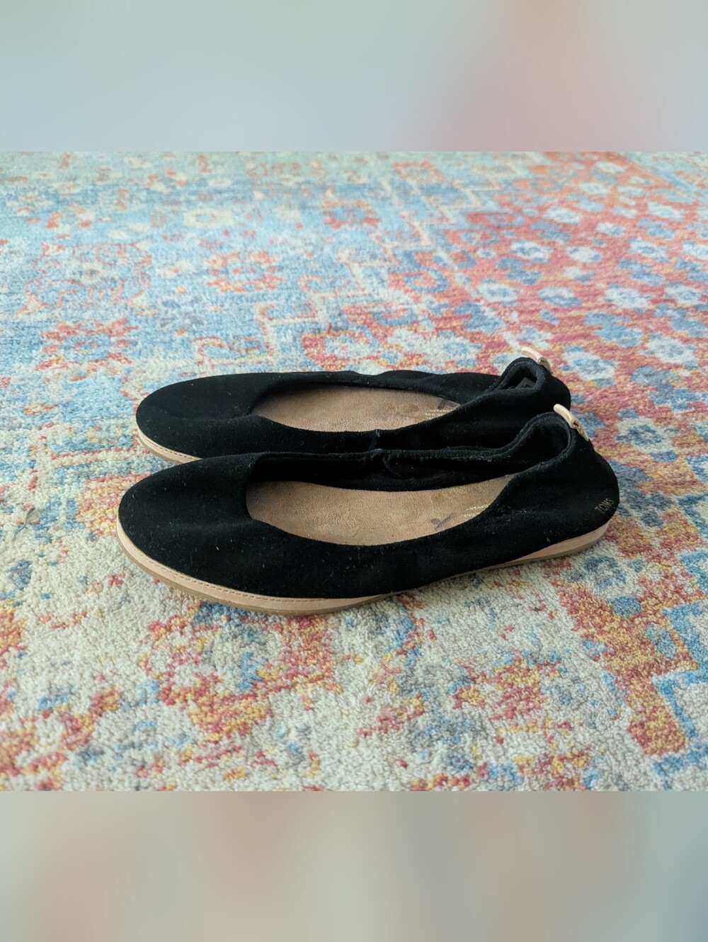 TOMS Olivia Black Suede Leather Ballet Flat Slipper Shoes Women's 8.5